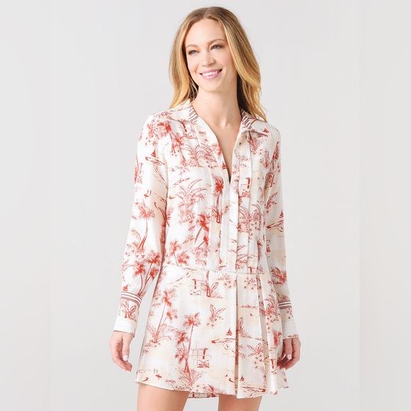 FRAME 
TOILE MIX LONG SLEEVE MINI DRESS 100% Silk - Picture 6 of 6